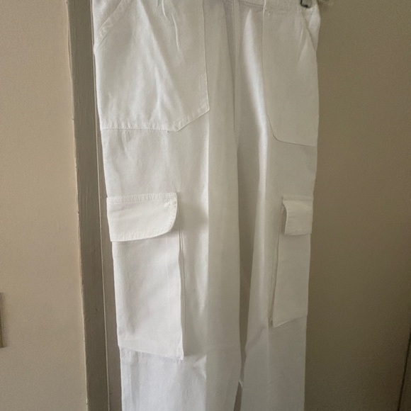 Ladies white linen blend wide leg pants - Picture 2 of 16